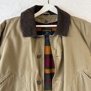 Vintage Woolrich Jacket Mens Large Tan Blanket Lined Canvas Chore Coat 90s